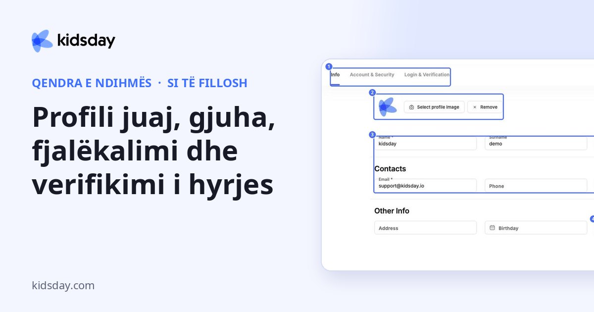 Profili juaj, gjuha, fjalëkalimi dhe verifikimi i hyrjes