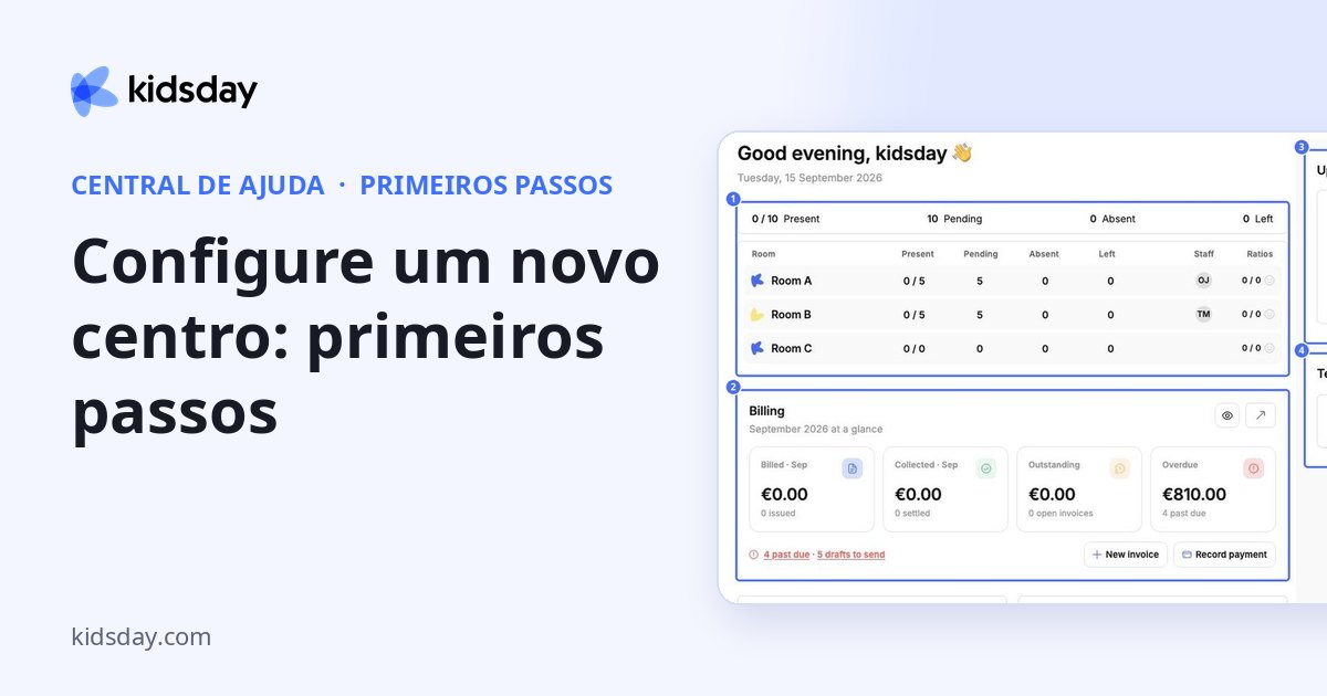 Configure um novo centro: primeiros passos