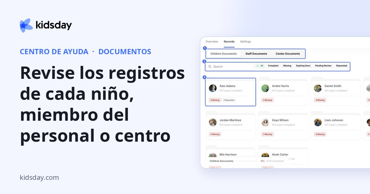 Revise los registros de cada niño, miembro del personal o centro