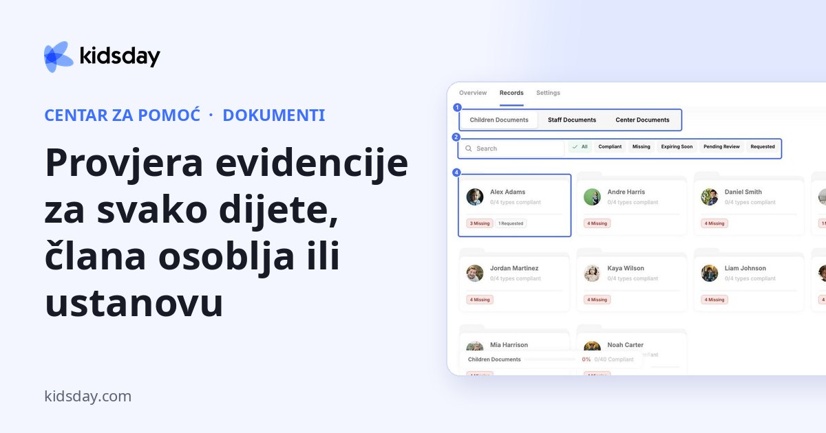 Provjera evidencije za svako dijete, člana osoblja ili ustanovu