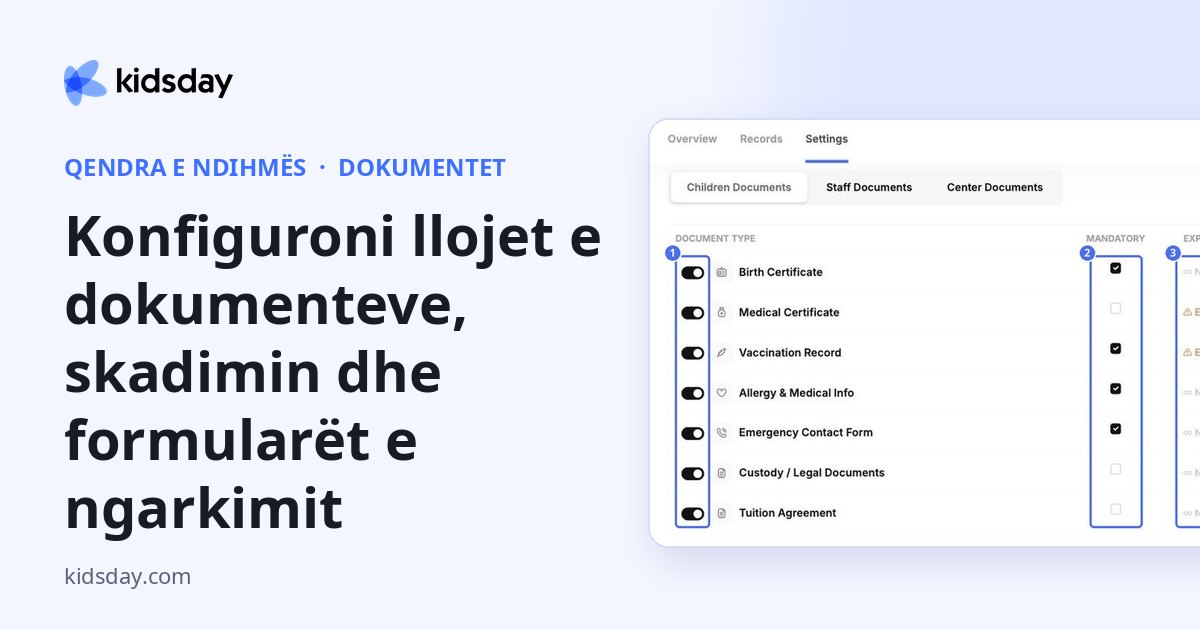 Konfiguroni llojet e dokumenteve, skadimin dhe formularët e ngarkimit