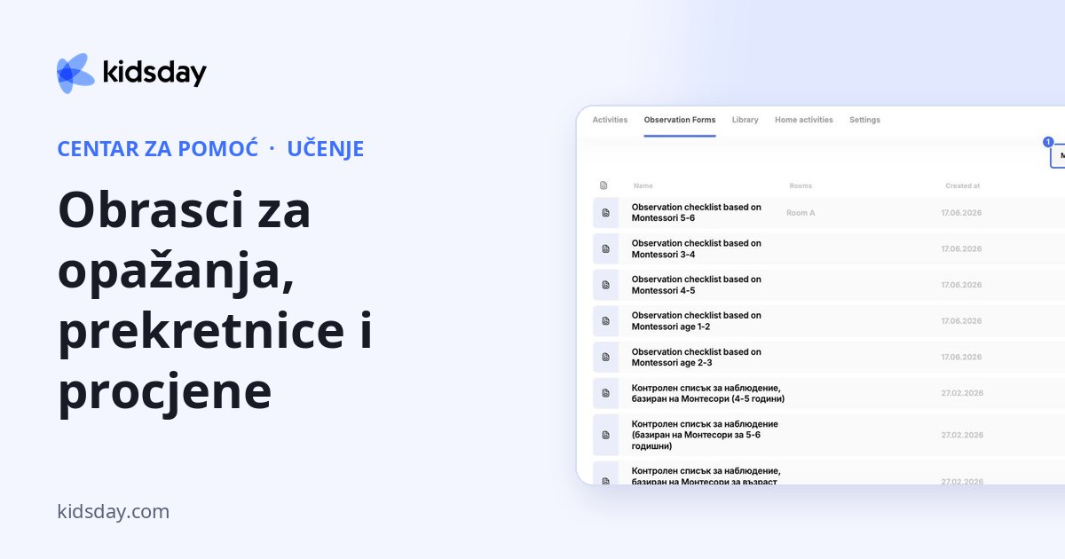 Obrasci za opažanja, prekretnice i procjene