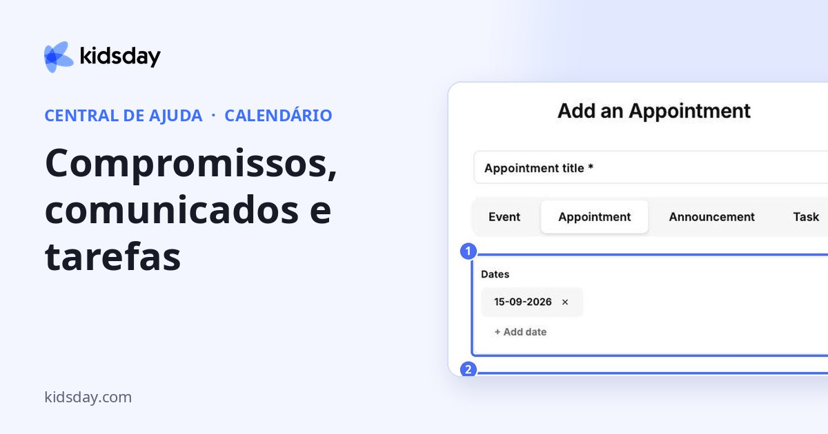 Compromissos, comunicados e tarefas
