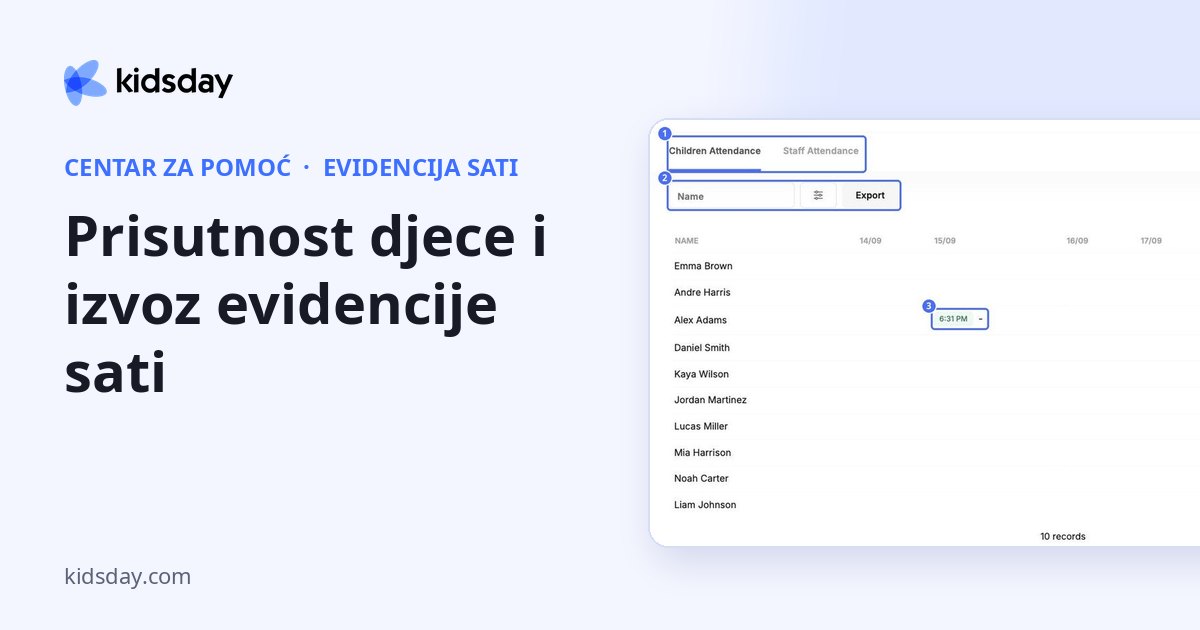 Prisutnost djece i izvoz evidencije sati