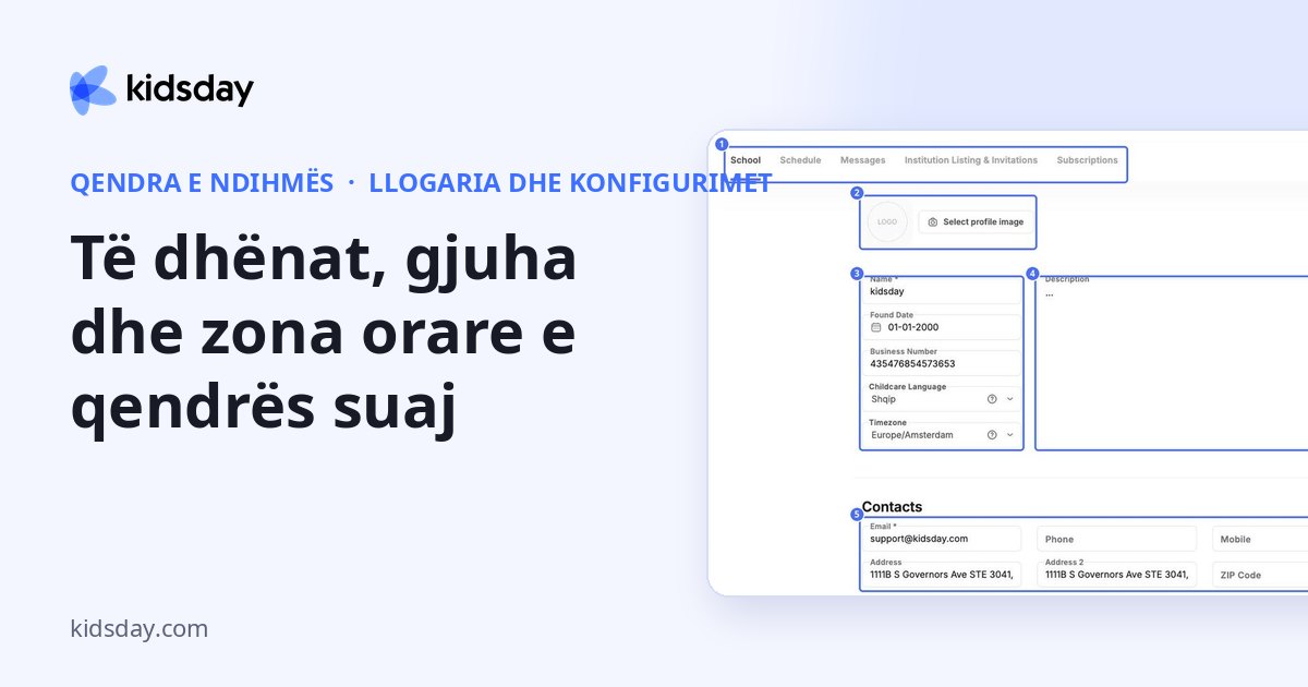 Të dhënat, gjuha dhe zona orare e qendrës suaj