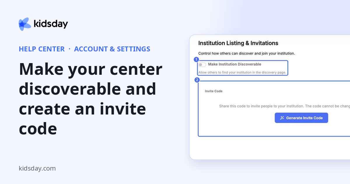 Make your center discoverable and create an invite code