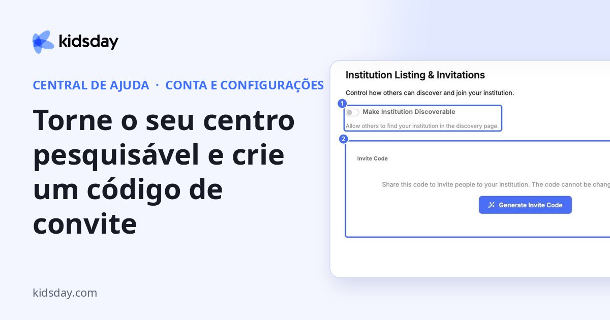 Torne o seu centro pesquisável e crie um código de convite