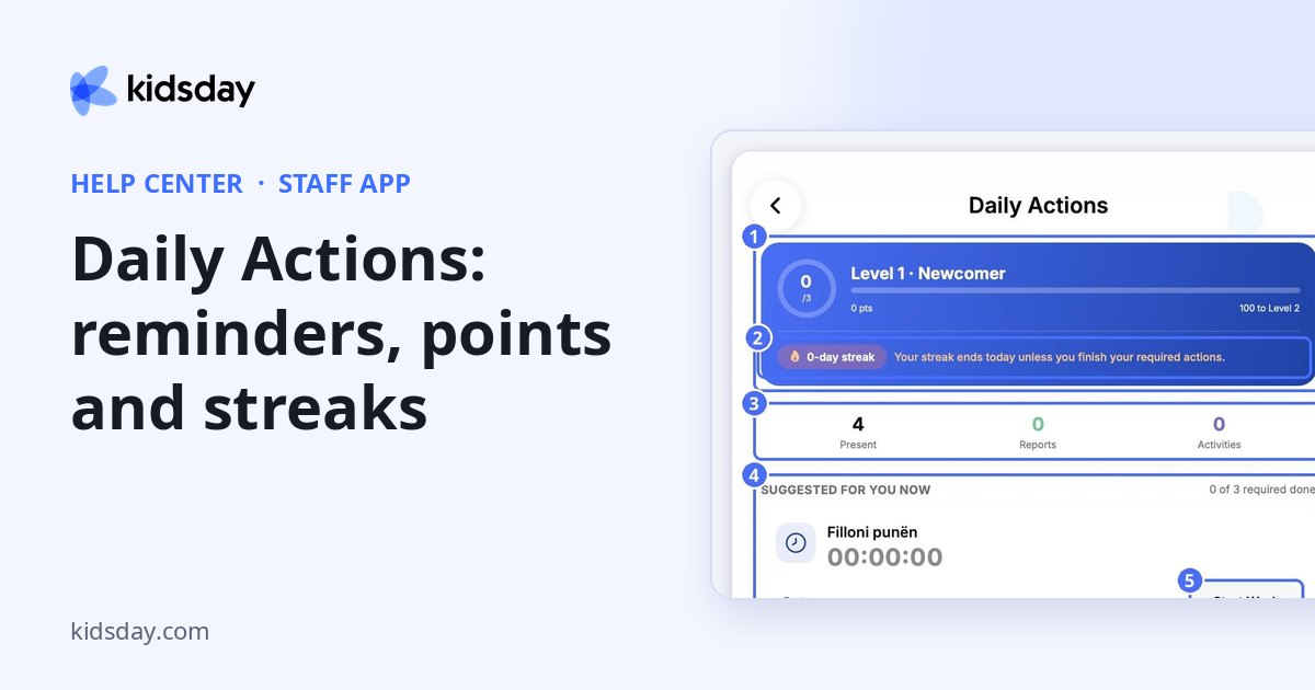 Daily Actions: reminders, points and streaks