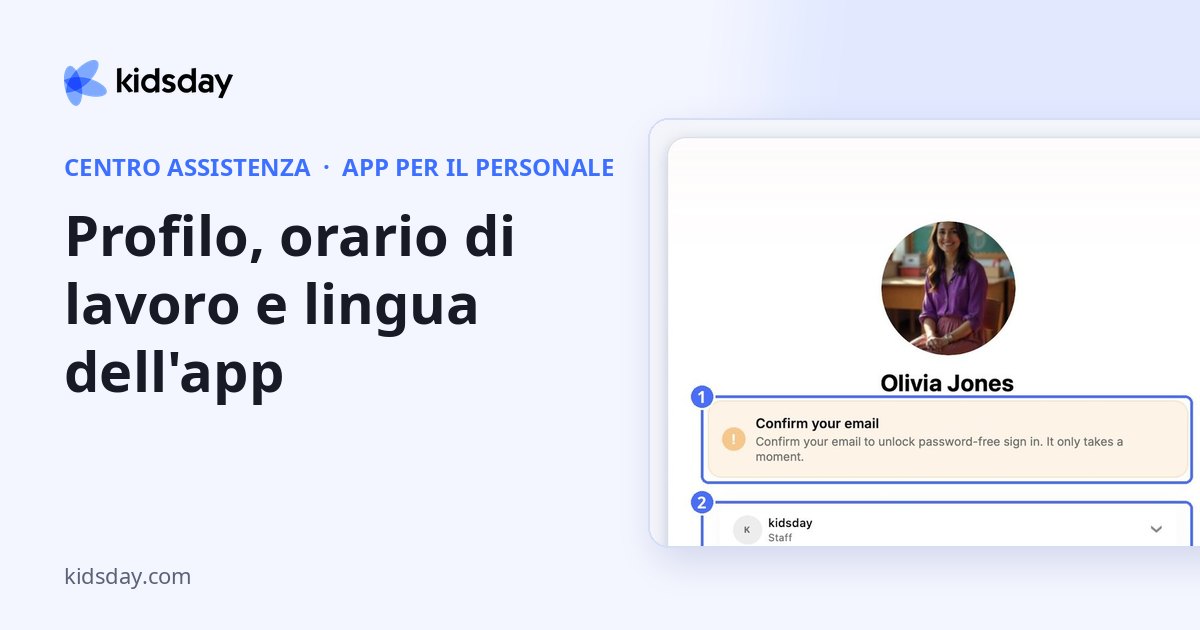 Profilo, orario di lavoro e lingua dell'app