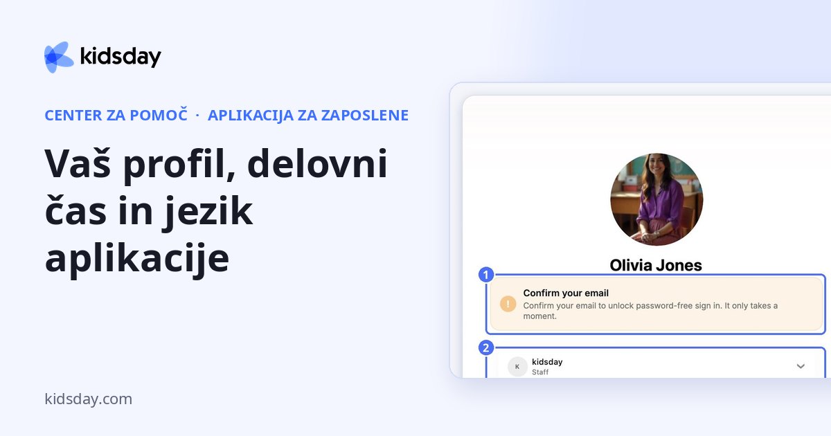 Vaš profil, delovni čas in jezik aplikacije
