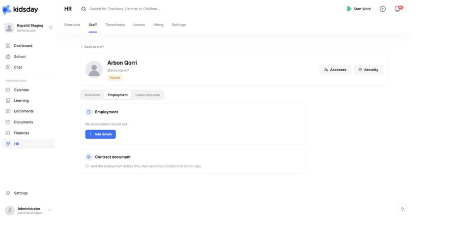 Before the record exists, the contract document card stays locked