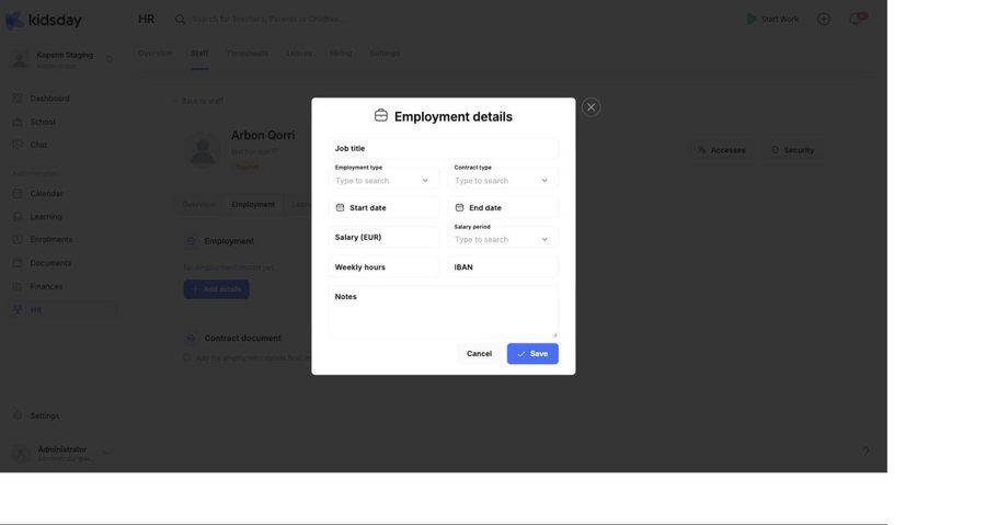 The employment terms; only the job title and the dates are needed to get started