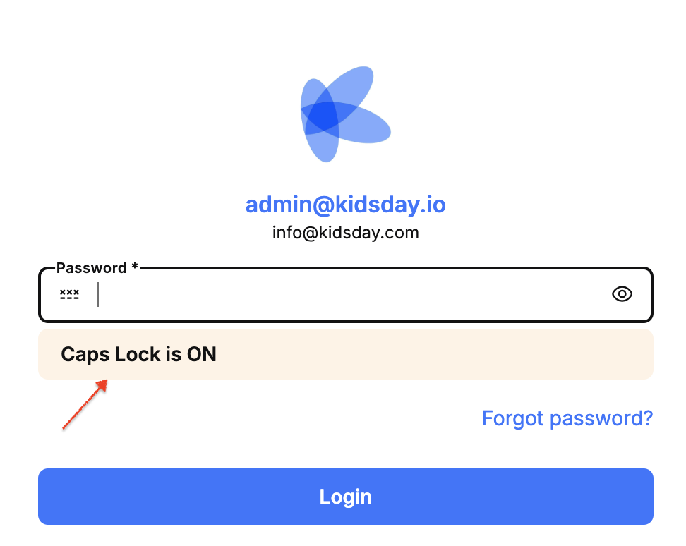 “Caps Lock On” warning and “Show Password” toggle added to the login screen