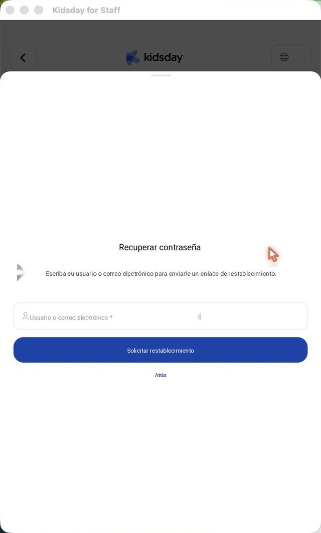 Recuperar contraseña: escriba su nombre de usuario o su correo electrónico y toque Solicitar restablecimiento