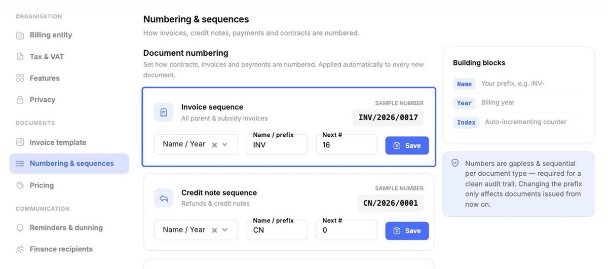 Invoice sequence
