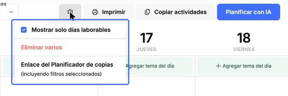 Los ajustes del planificador