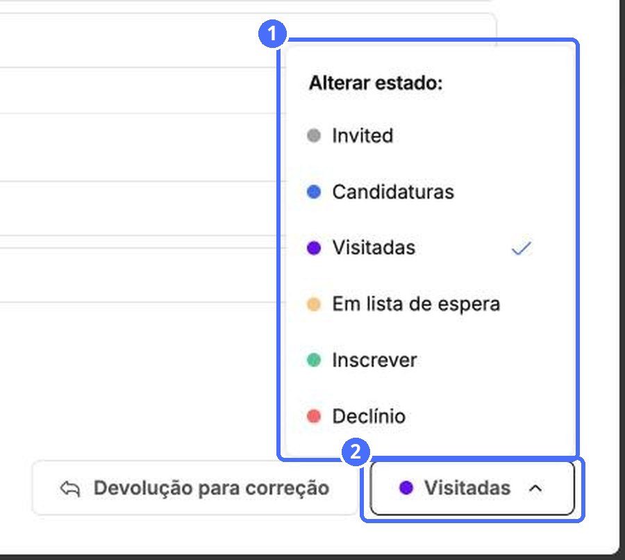 (1) Alterar status, (2) o status atual