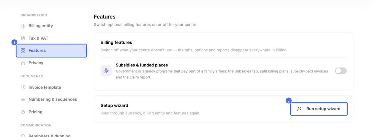 Settings › Features › Run setup wizard