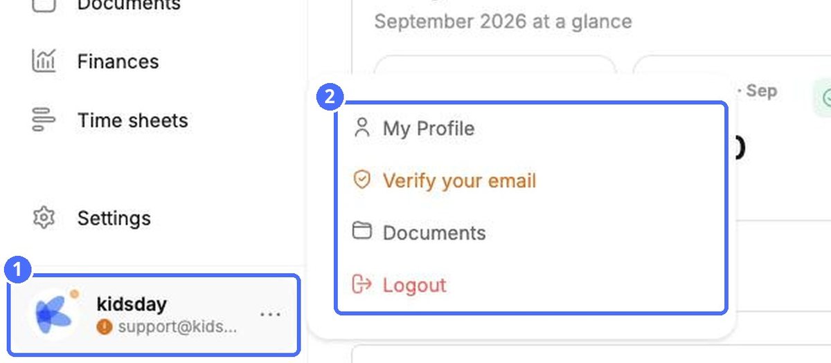 (1) Your account, (2) account menu