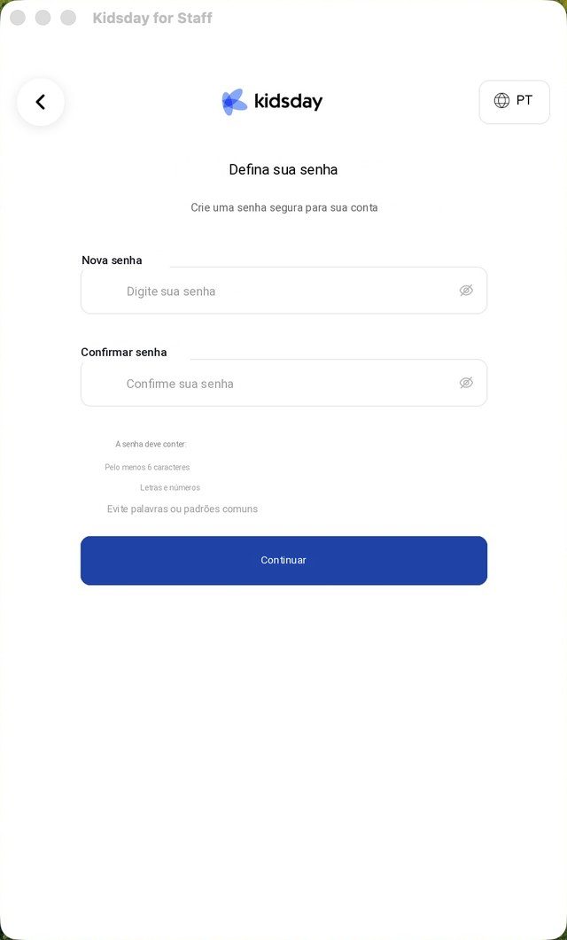 A senha precisa ter pelo menos 6 caracteres, com letras e números