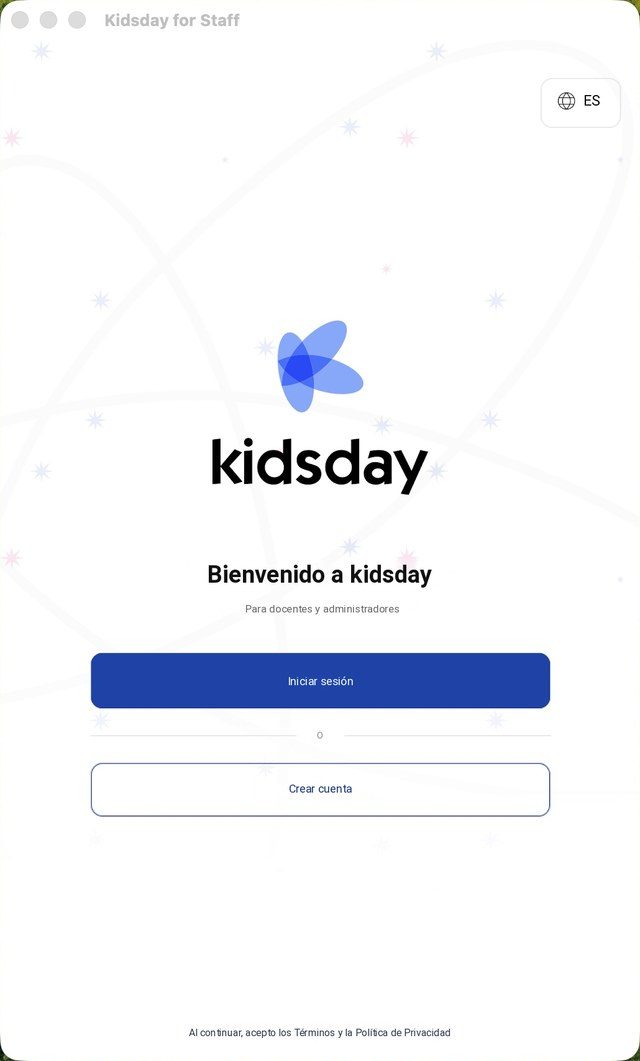 La pantalla de bienvenida: Iniciar sesión si ya tiene una cuenta, o Crear cuenta
