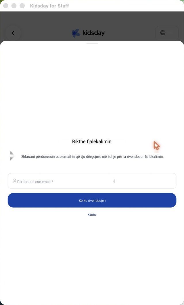 Rikuperoni fjalëkalimin: vendosni emrin e përdoruesit ose emailin dhe prekni Kërko rivendosjen