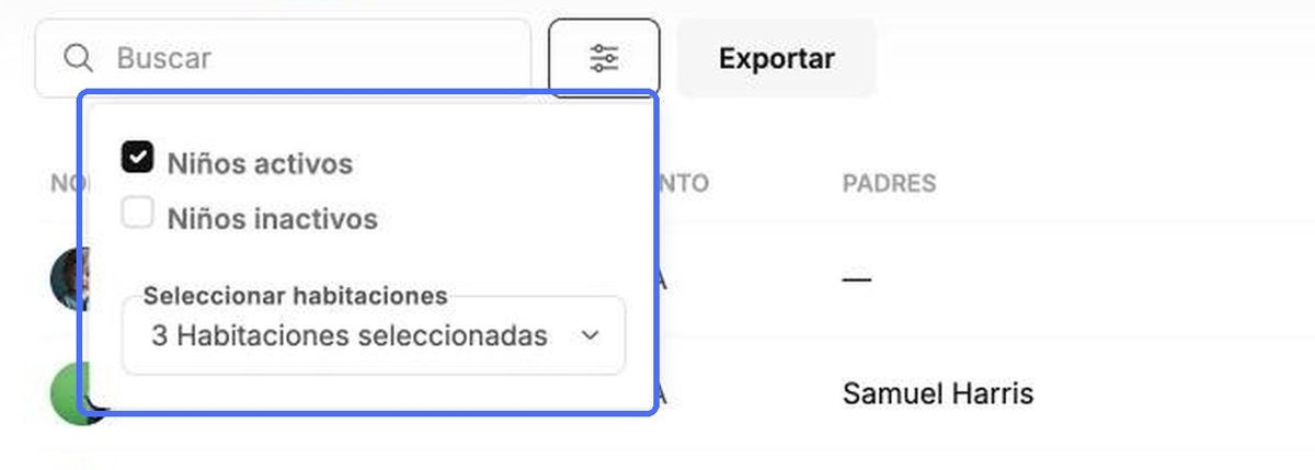 Filtre por estado y por sala