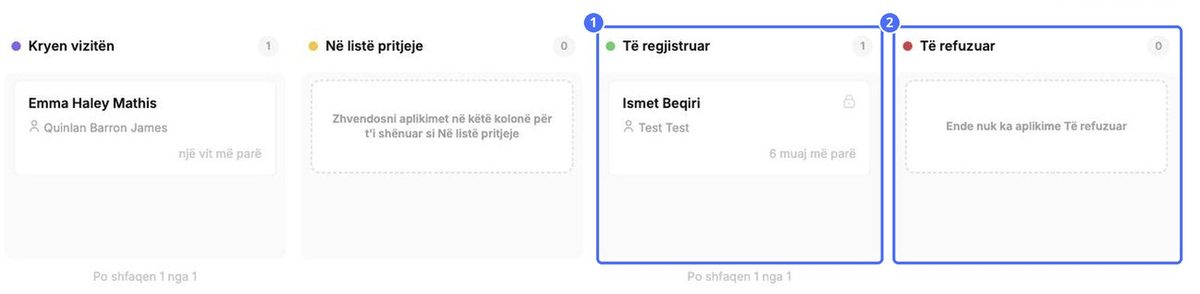 Lëvizni djathtas për të parë (1) Të regjistruar dhe (2) Të refuzuar