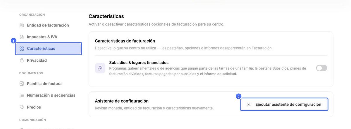 Configuraciones › Características › Ejecutar asistente de configuración