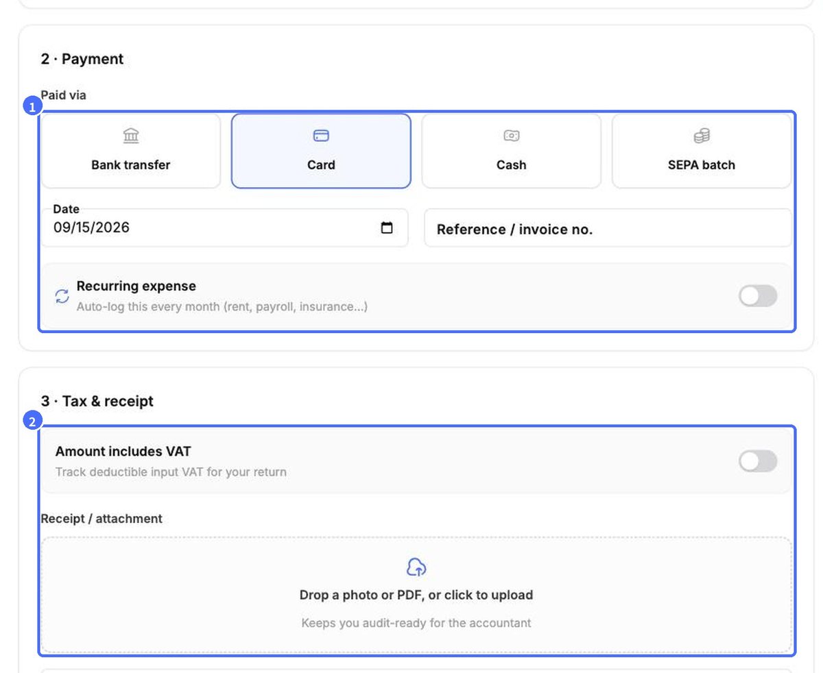 (1) Payment and recurring, (2) VAT and receipt
