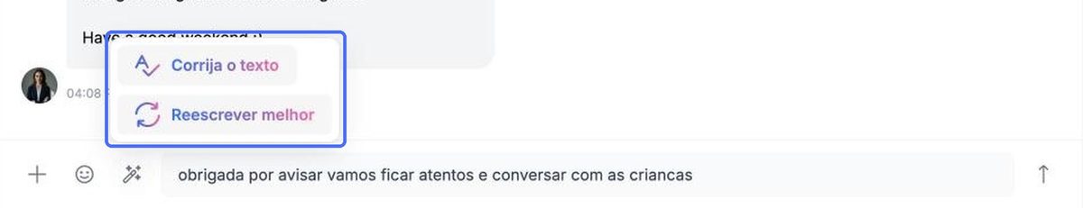 As opções de escrita com IA