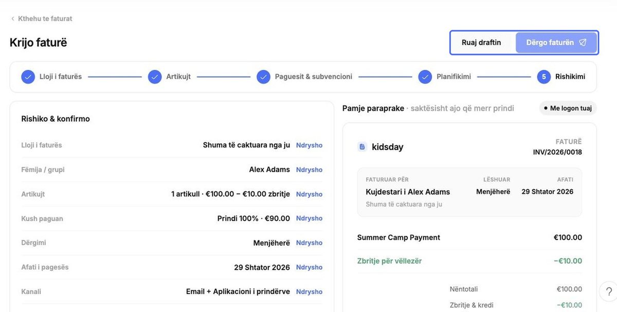 Ruaj draftin / Dërgo faturën
