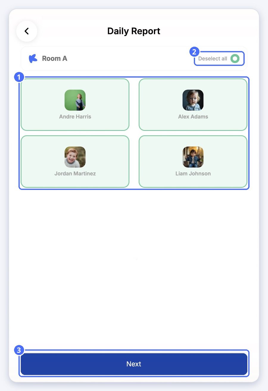 (1) The children, (2) Select all, (3) Next