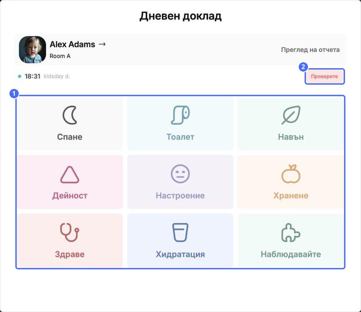 (1) Видовете отчети, включени за тази група, (2) Отбележи тръгване