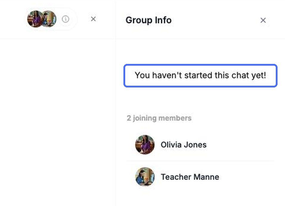 Until the first message is sent, Group Info shows the members who will join