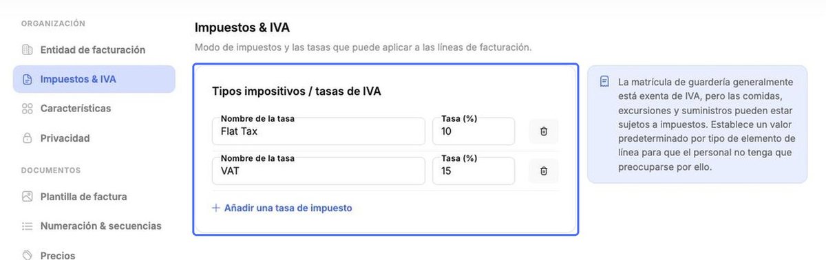 Tasas de impuestos e IVA