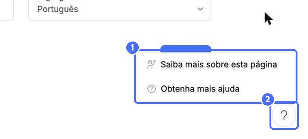 (1) Menu de ajuda, (2) o botão ?
