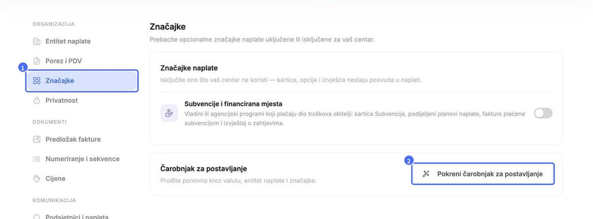 Postavke › Značajke › Pokreni čarobnjak za postavljanje