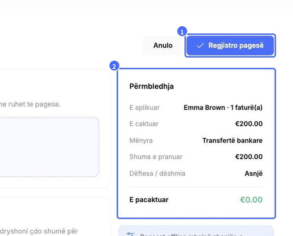 (1) Regjistro pagesë, (2) përmbledhja