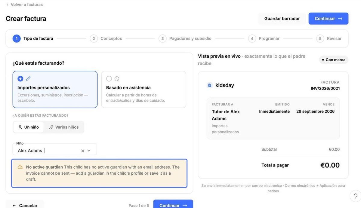 Advertencia de que no hay un tutor activo