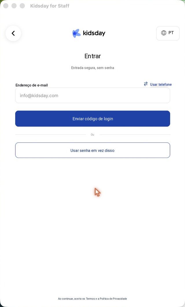 O seu endereço de e-mail, com a chave Usar telefone e Enviar código de login