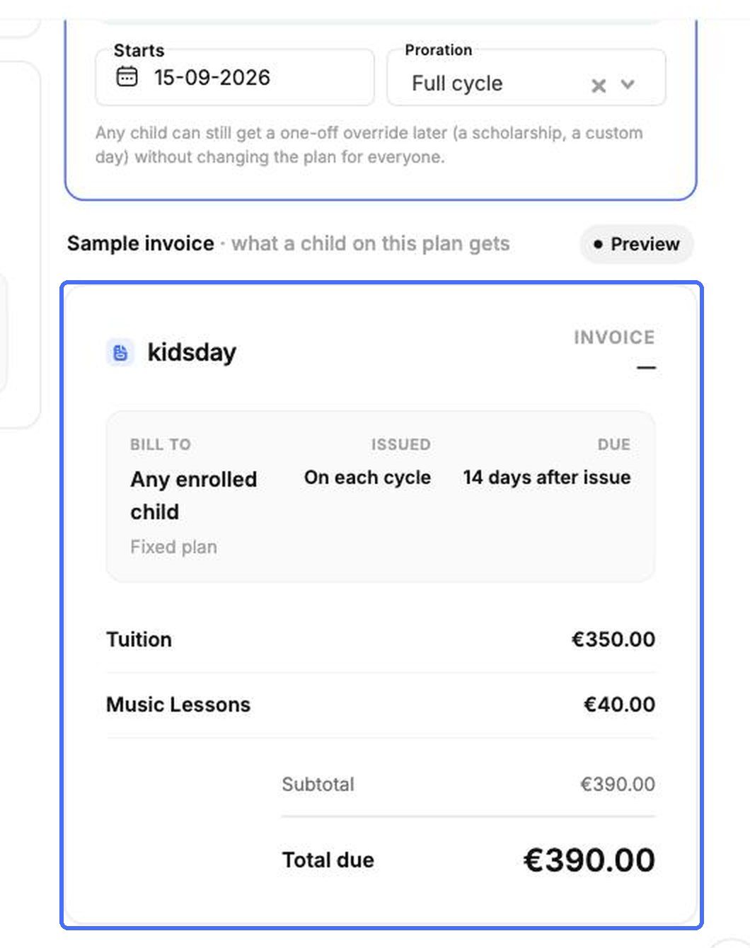 Sample invoice preview