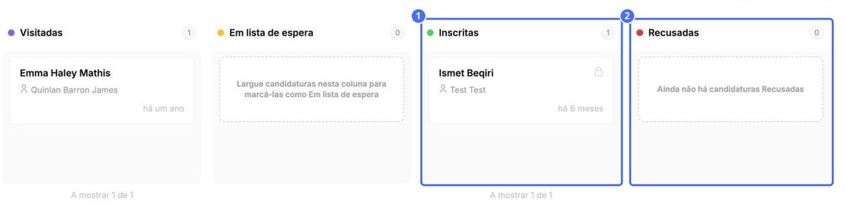 Role para a direita para ver (1) Inscrito e (2) Recusado