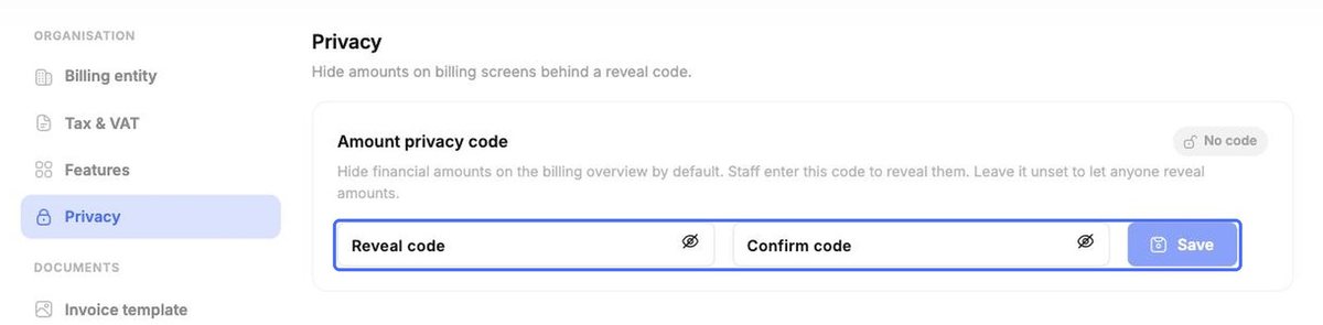 Amount privacy code