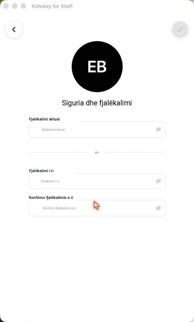 Profili › Siguria & Fjalëkalimi: fjalëkalimi aktual, fjalëkalimi i ri dhe konfirmimi