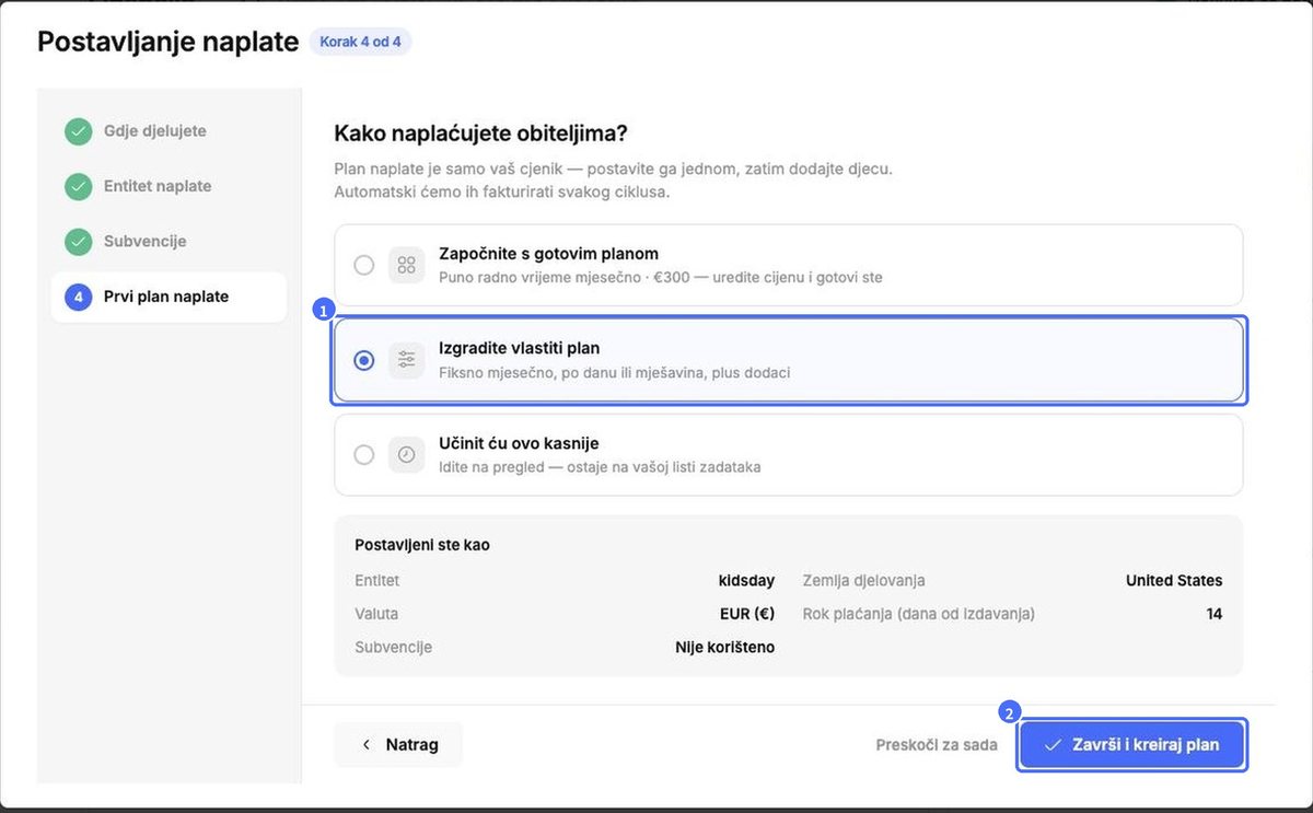 (1) Izgradite vlastiti plan, (2) Završi i kreiraj plan