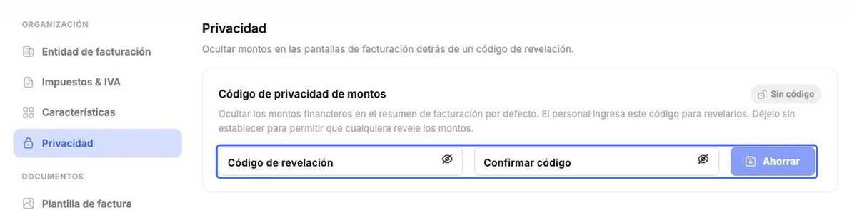 Código de privacidad de montos