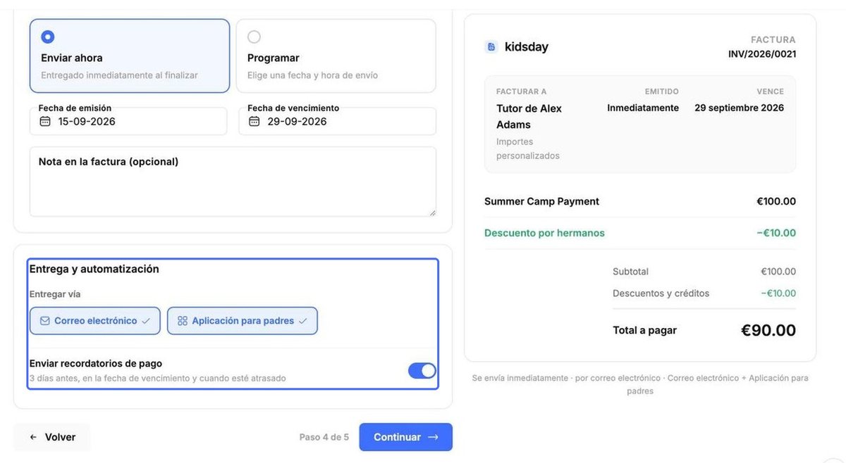 Cuándo enviar, entrega y recordatorios