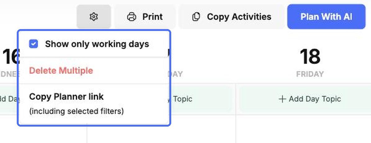 The planner settings