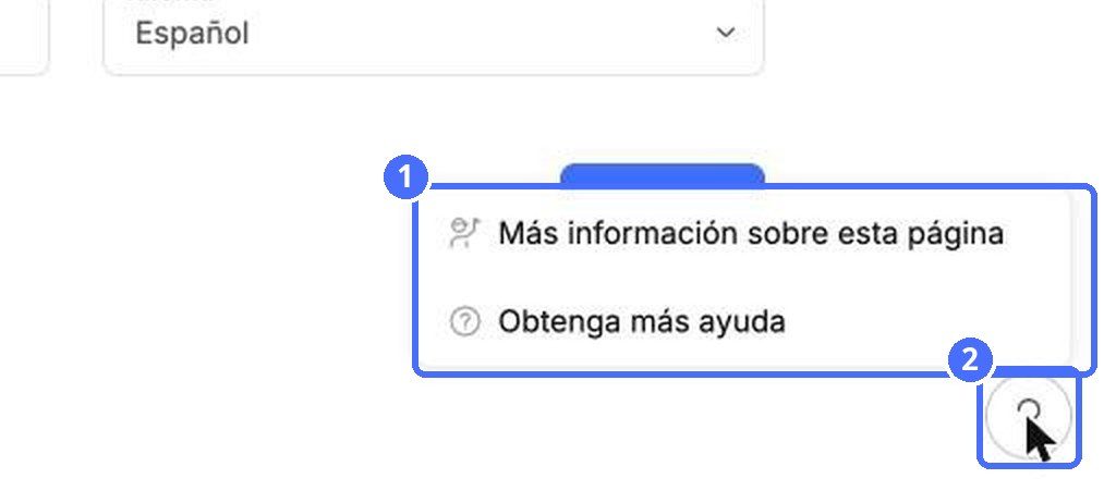 (1) Menú de ayuda, (2) el botón ?